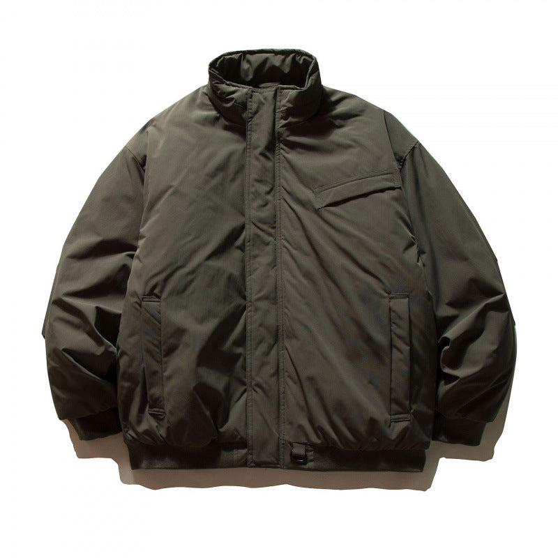 Unisex Boxy-padded transition jacket with high stand-up collar and utility pockets Amarae