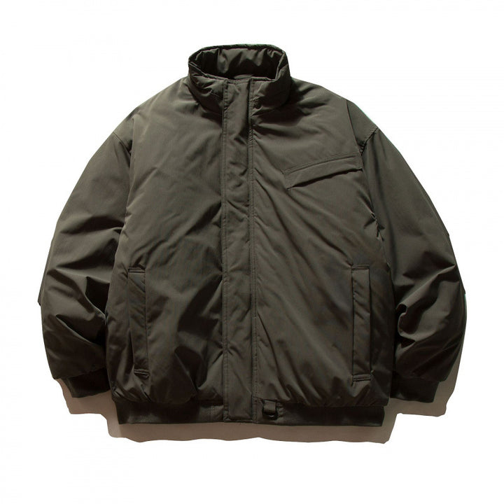 Unisex Boxy-padded transition jacket with high stand-up collar and utility pockets Amarae