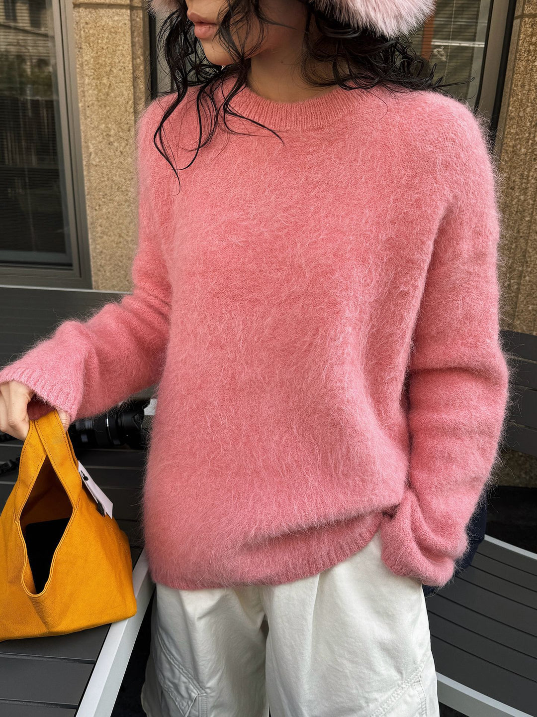 Women Fluffy Mohair-Mix Sweater with Loose Oversize Cut Amarae