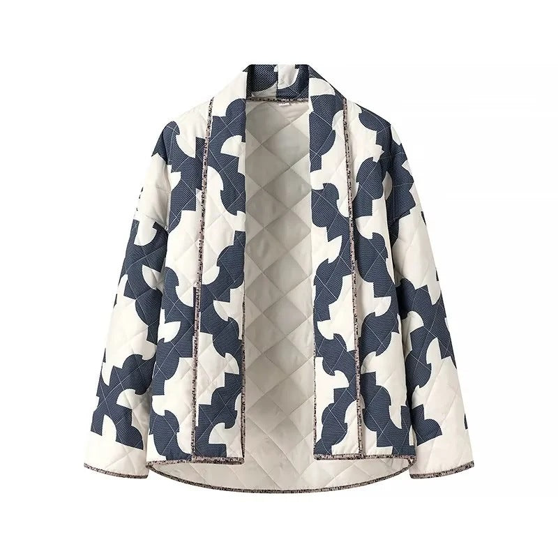 Women's Quilted Patchwork Jacket with Boxy Oversized Silhouette and Wide Kimono Sleeves Amarae