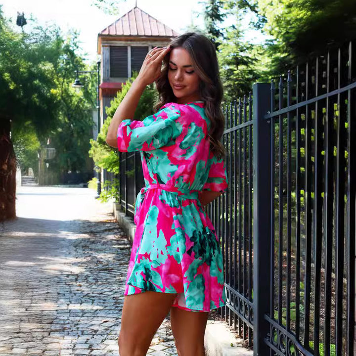 Ladies Tropical Print Wrap Dress Lune London