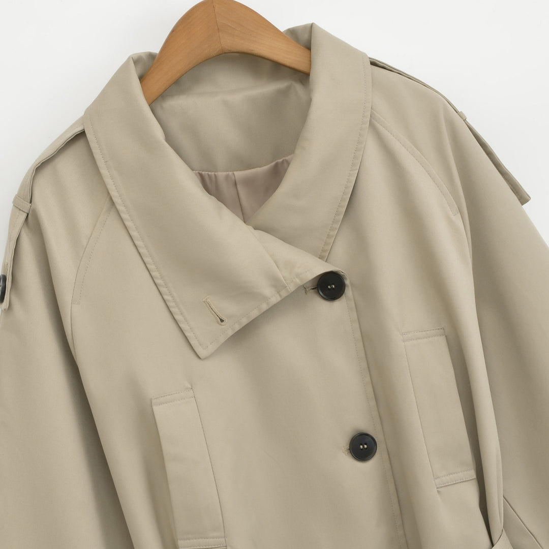 Ladies short trench with tie belt and wide arm Amarae
