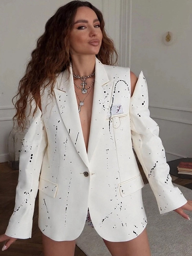 Women's Oversize Blazer with Cut-Out Sleeves and Paint Splatter Look Amarae