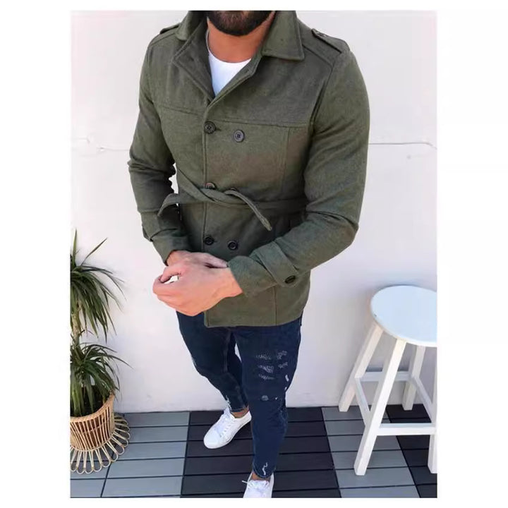 Fashion designer jacket for men with double-breasted closure and belt Lune London