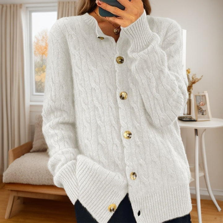 Cashmere jacket for women with button closure and structured twisted pattern Lune London