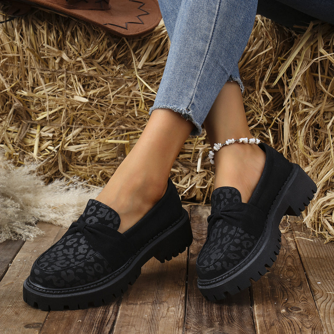 Women's Chunky Loafer with Decorative Knot Bow and Leopard Tip Amarae
