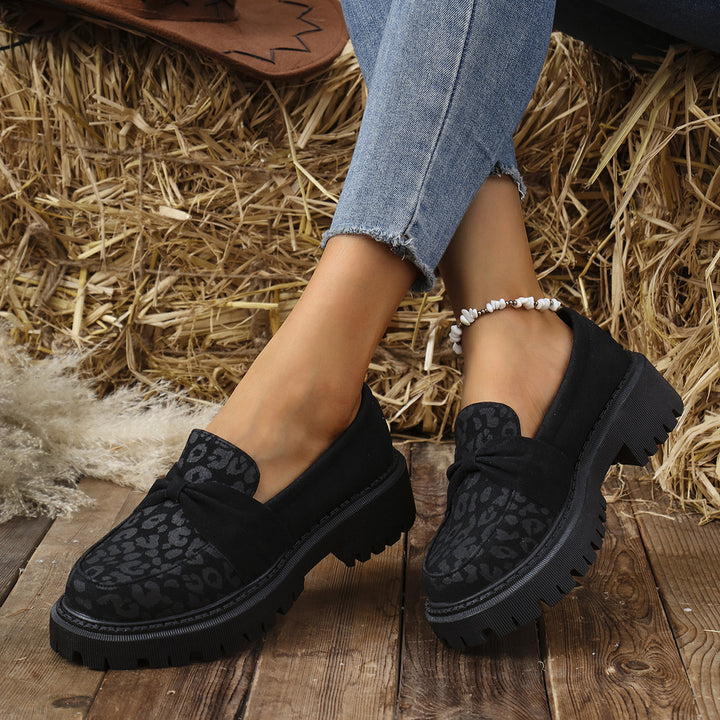 Women's Chunky Loafer with Decorative Knot Bow and Leopard Tip Amarae