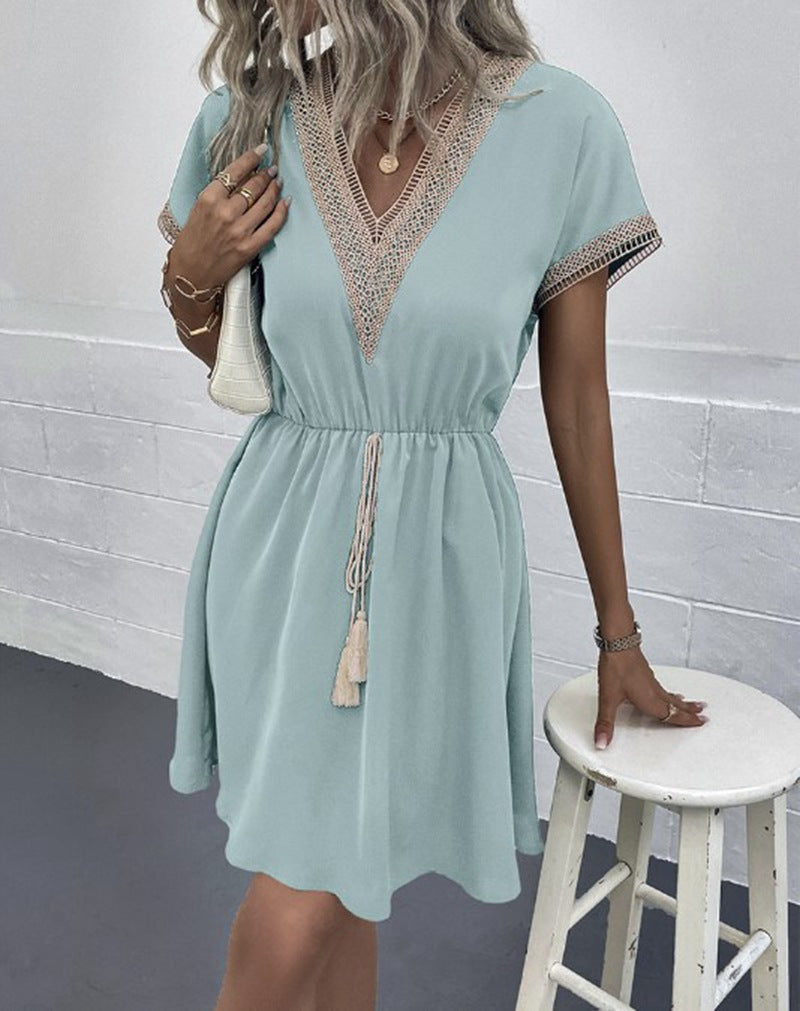 Leisure dress for women with V-neckline and decorative details Lune London