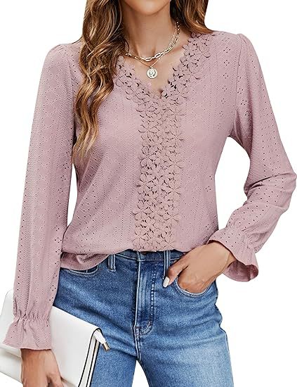 Ladies elegant blouse with floral design and V-neck Lune London