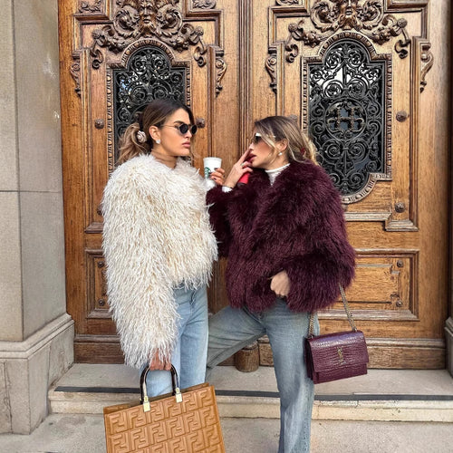 Faux fur jacket for women with wide collar and luxurious look Amarae