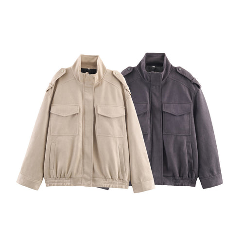 Oversized utility jacket for women with practical pockets and high collar Amarae
