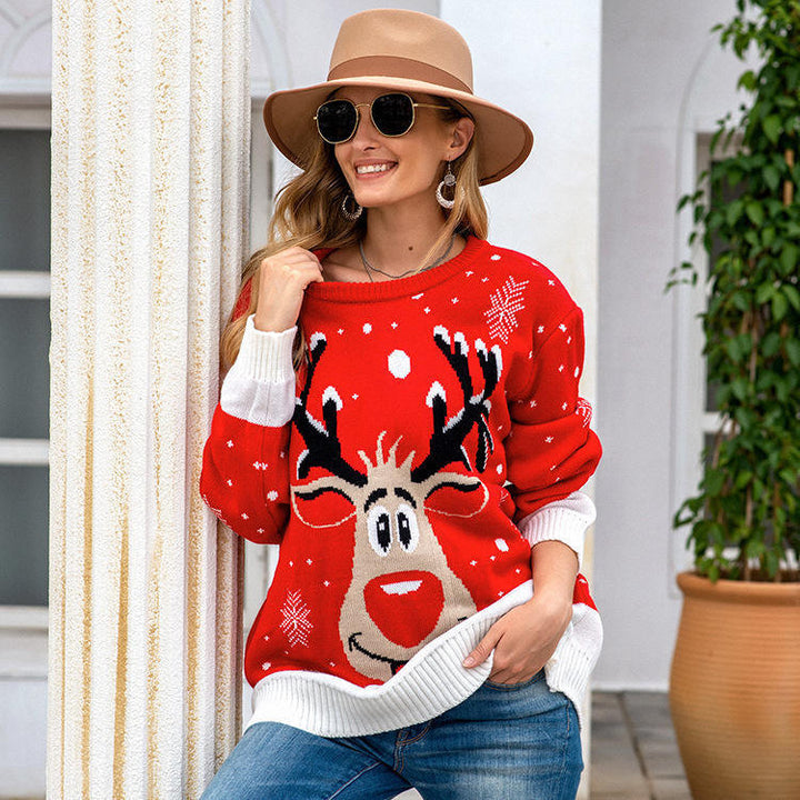 Christmas wool sweater for women with festive reindeer pattern and 3D effects Lune London