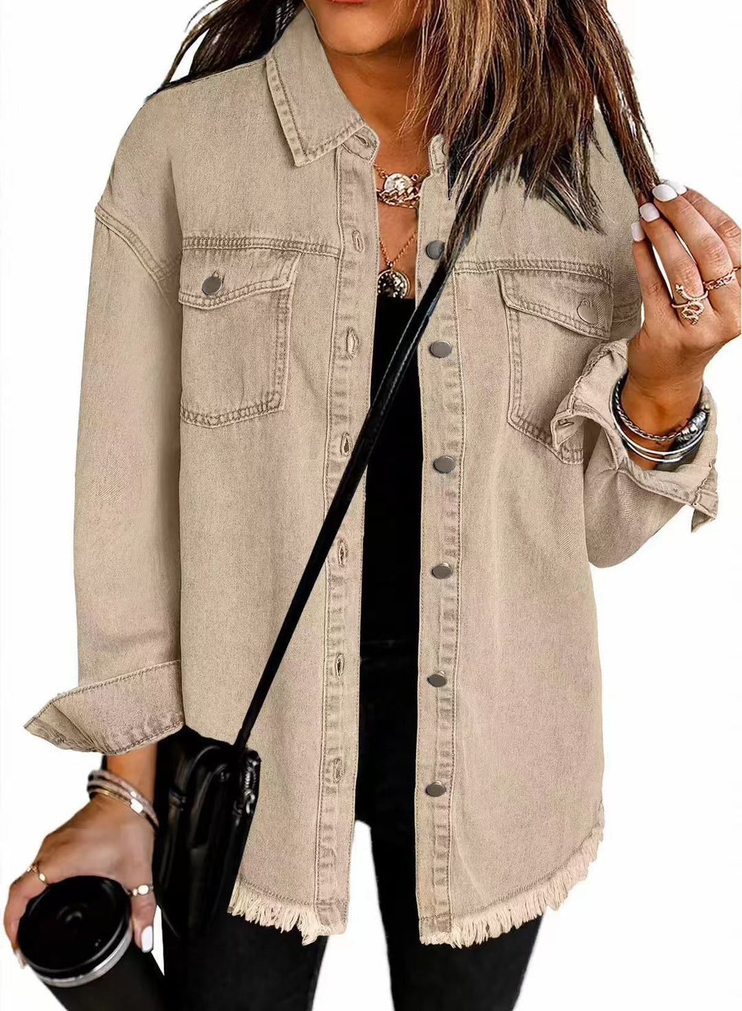 Women's Oversized Denim Shirt with Fringes Lune London