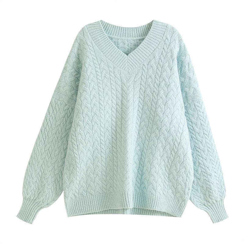 Pull en tricot épais pour femme avec des manches volumineuses et un col en V Chic & Stil