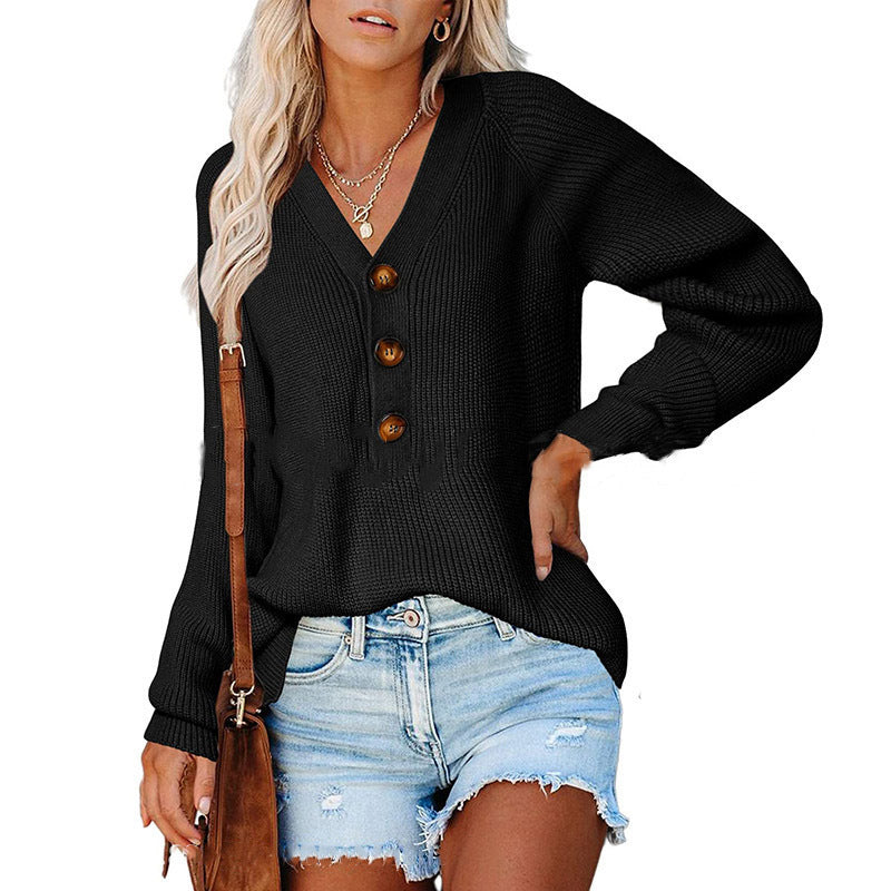 Knitted sweater for women with V-neck and button details Lune London