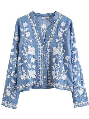 Embroidered blouse for women with fine ruffle details Amarae