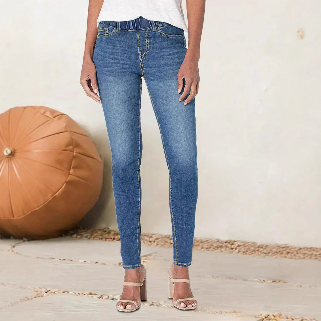 Women high-cut stretch jeggings with elastic comfort waistband and back pockets Amarae