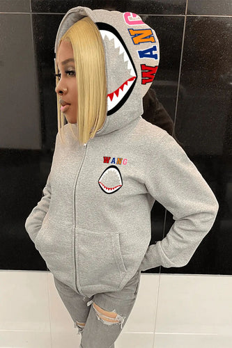 Hooded jacket for women with a creative shark design and modern embroideries Amarae