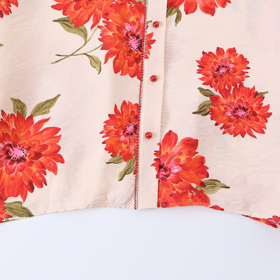 Women's oversized blouse with floral print, full button placket and three-quarter sleeves Amarae