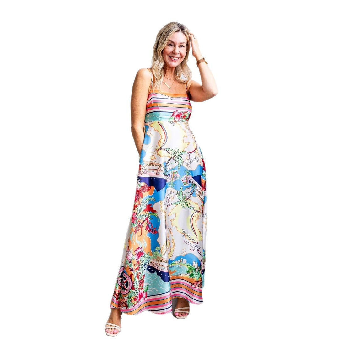 Maxi dress for women with colorful print and spaghetti straps Chic & Stil