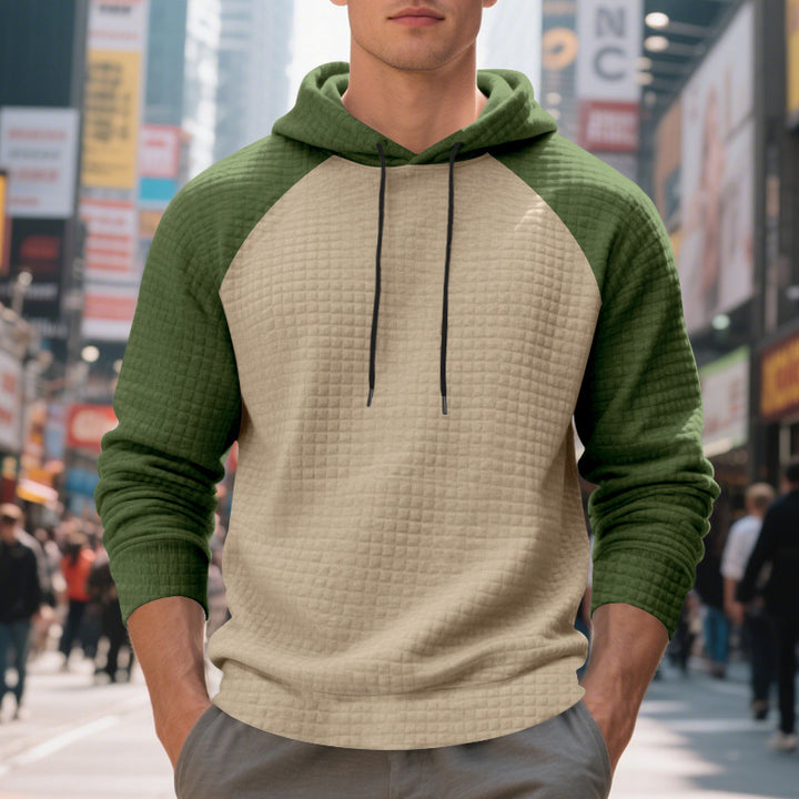 Men's textured fabric hooded sweatshirt with contrasting color sleeves Lune London