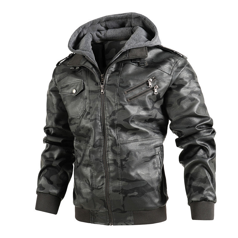 Faux leather jacket for men with removable hood and multifunctional pockets Lune London