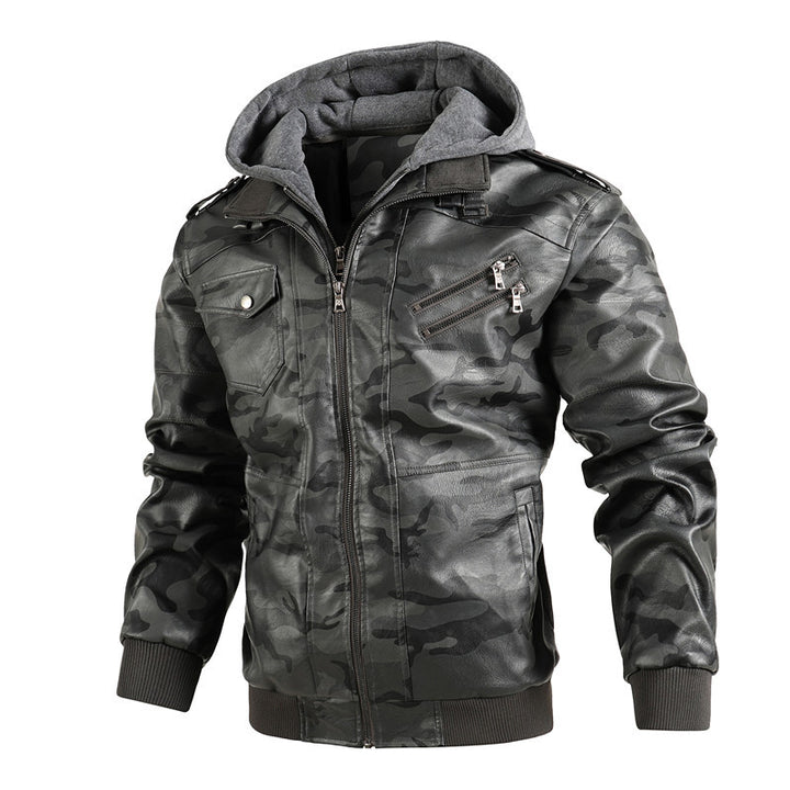 Faux leather jacket for men with removable hood and multifunctional pockets Lune London
