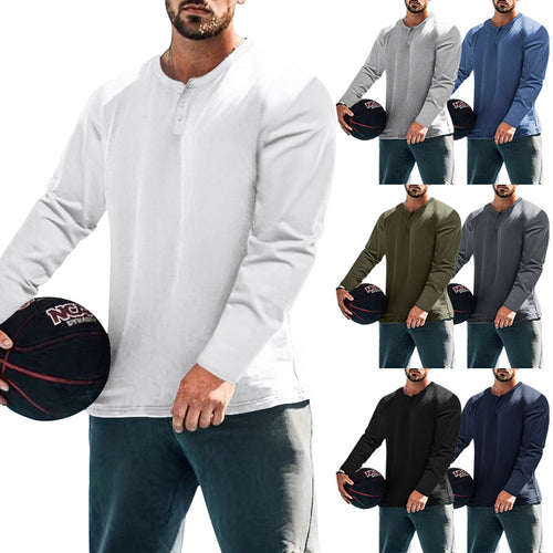 Men's long sleeve Henley shirt in textured fabric with practical button details Amarae