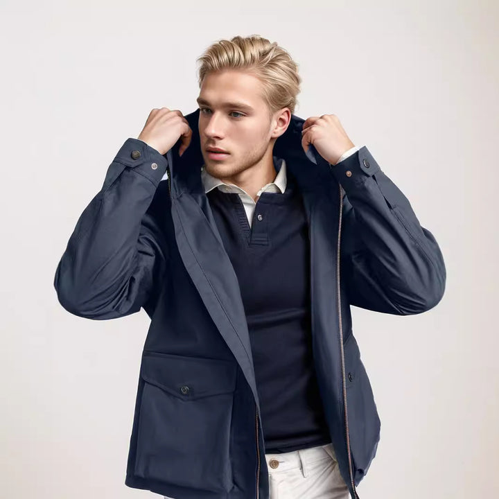 Multifunctional men's jacket resistant with adjustable hood and spacious pockets Lune London
