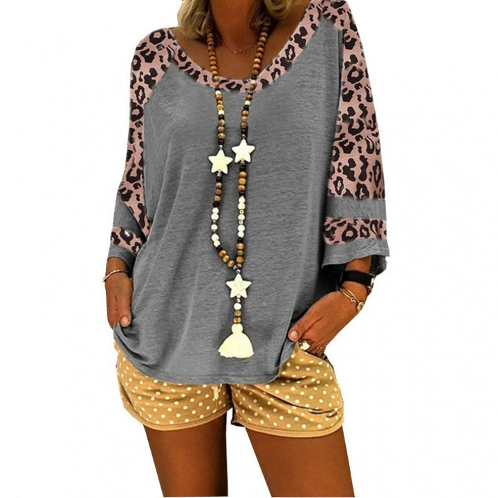 Women Casual top with leopard sleeves and round collar Lune London