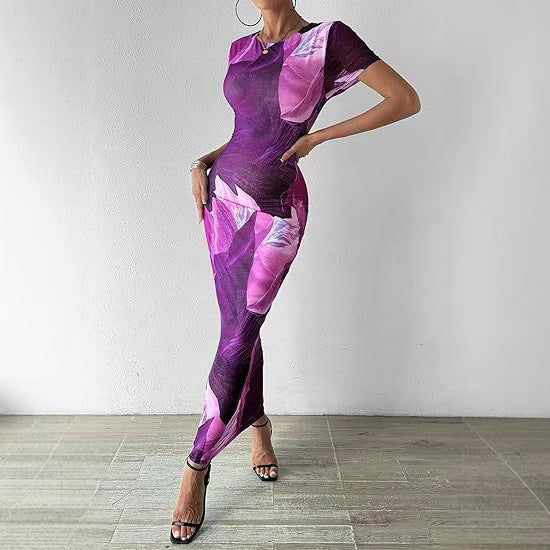 Maxi dress for women with floral print and fitted cut Lune London