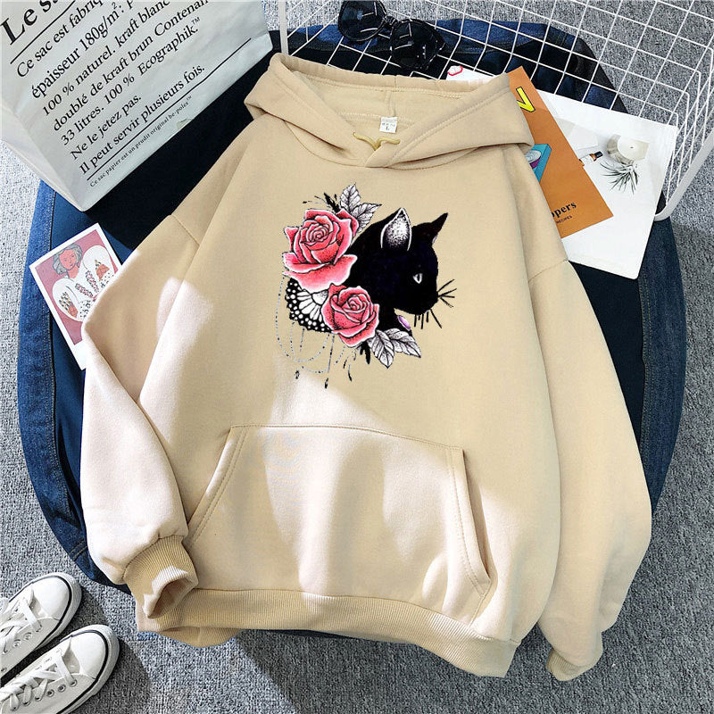 Women's hoodie with floral cat design Chic & Stil