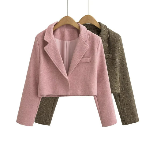 Short blazer jacket for women with an elegant herringbone design Amarae