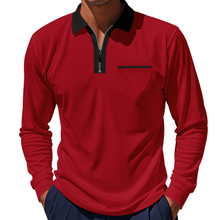 Men's trendy long sleeve polo with zip and chest pocket Lune London