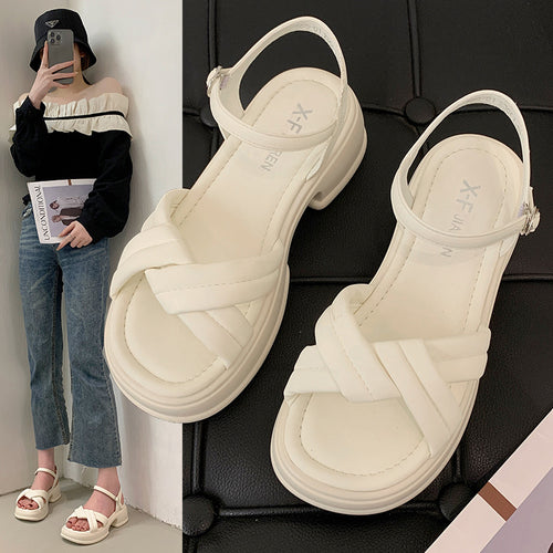 Women's sandals with an elegant cross strap and a chic block heel Amarae