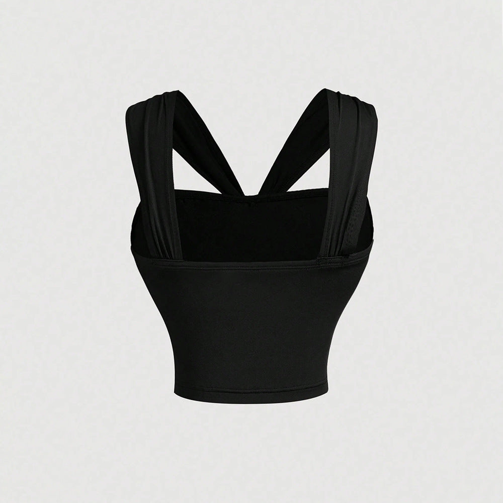 Chic & Stil Sophisticated wrap design women's court top with decorative straps