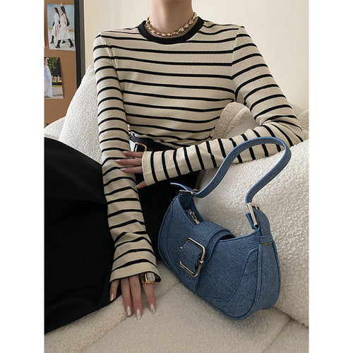 Women's Long Sleeve Shirt with Striped Pattern Chic & Stil