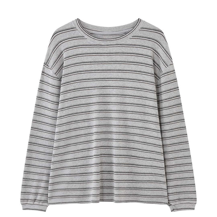 Women Casual Oversized Long Sleeve Shirt with Fine Striped Pattern and Dropped Shoulder Amarae