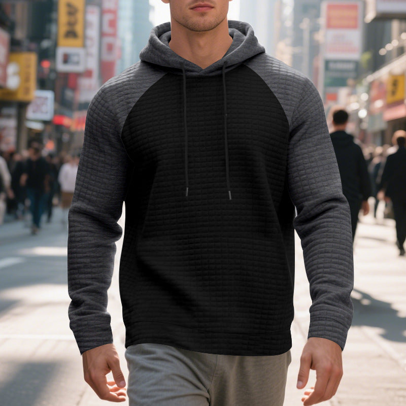 Men's textured fabric hooded sweatshirt with contrasting color sleeves Lune London