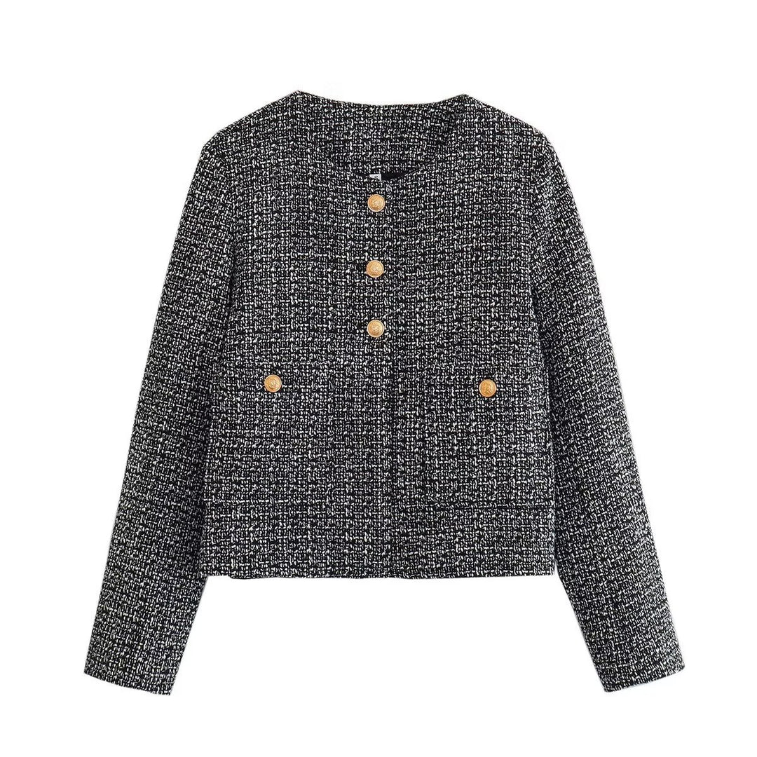 Short tweed jacket for women with decorative buttons Lune London