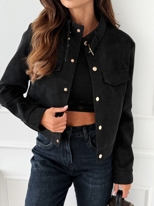Short biker jacket for women with decorative buttons Lune London