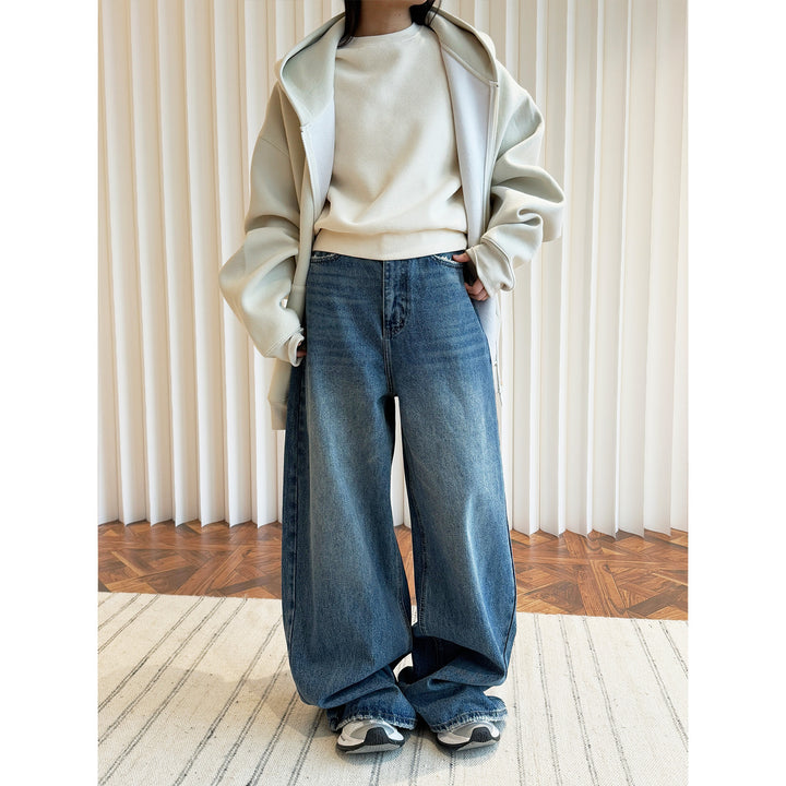 Ladies Extra Wide High-Waist Denim Baggy Pants with Balloon Silhouette and Low Crotch Amarae