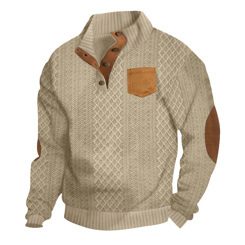 Knitted sweater for men with high collar and button placket Lune London