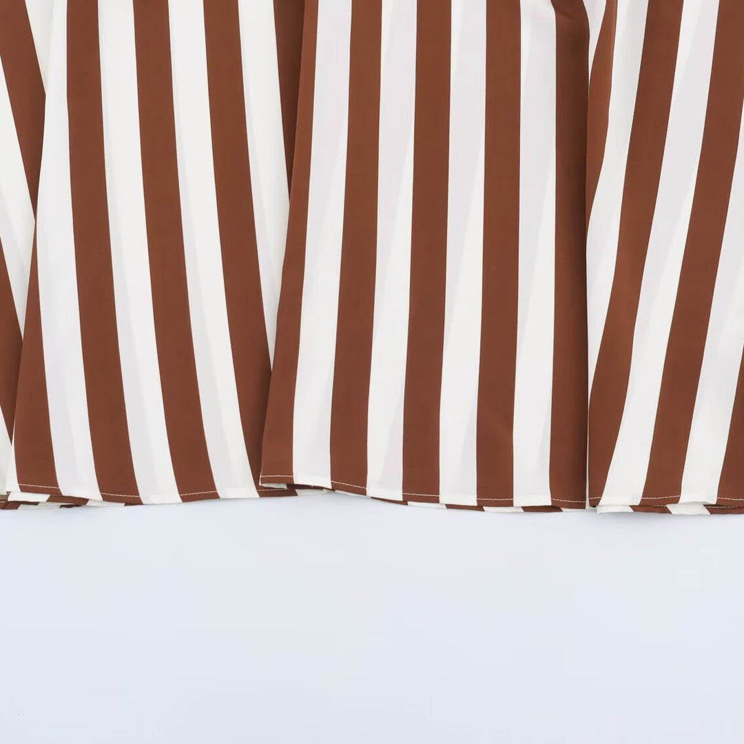Women's Striped Midi Dress with Stand-up Collar, Tailored Belt and Flared A-Line Skirt Amarae
