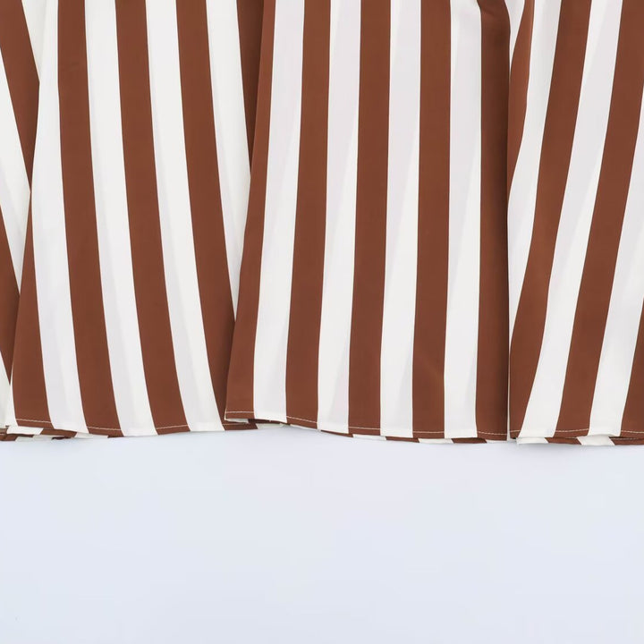 Women's Striped Midi Dress with Stand-up Collar, Tailored Belt and Flared A-Line Skirt Amarae