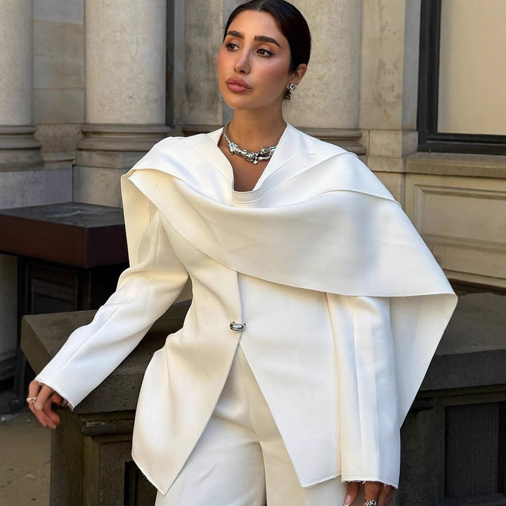 Women's Tailored Blazer with Overlapping Cape Collar Amarae