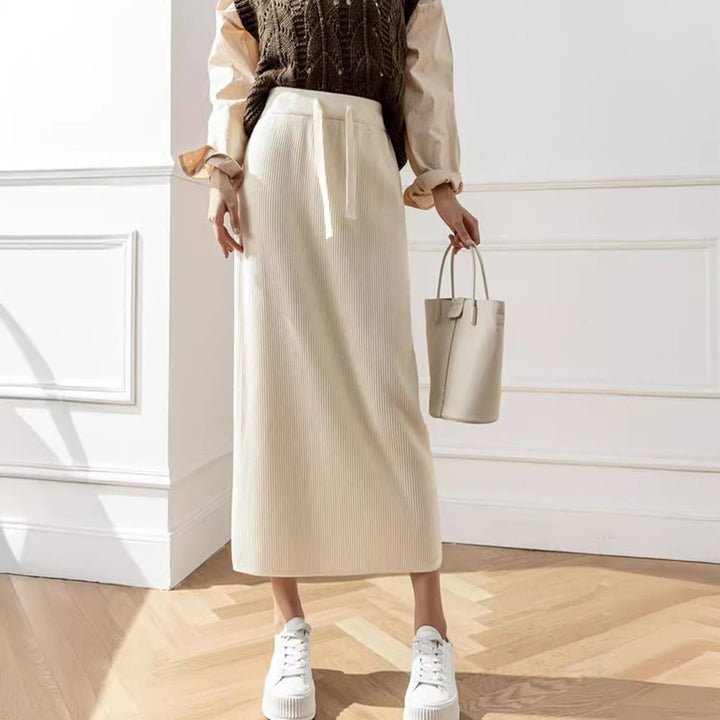 Jupe midi femme avec ceinture élastique et ceinture à nouer ajustée Chic & Stil