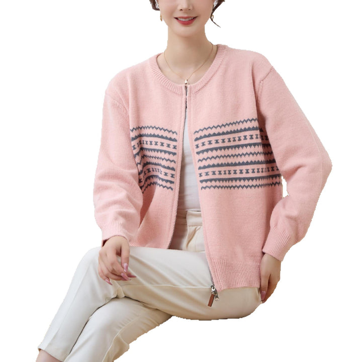 Cardigan zippé pour femme avec fermeture éclair et motif nordique Chic & Stil