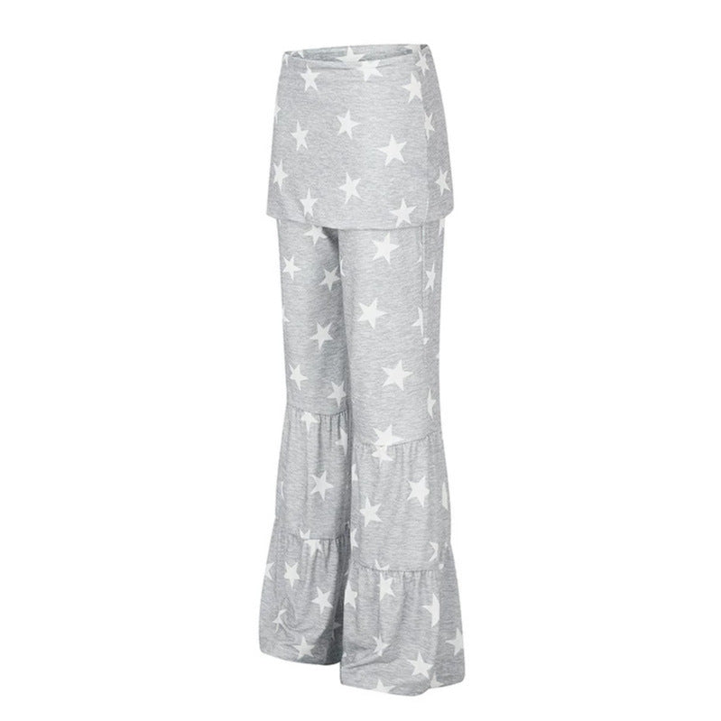 Ladies two-layer palazzo lounge pants with ruffle hems and star print Amarae
