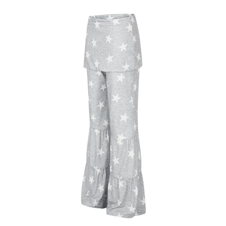 Ladies two-layer palazzo lounge pants with ruffle hems and star print Amarae